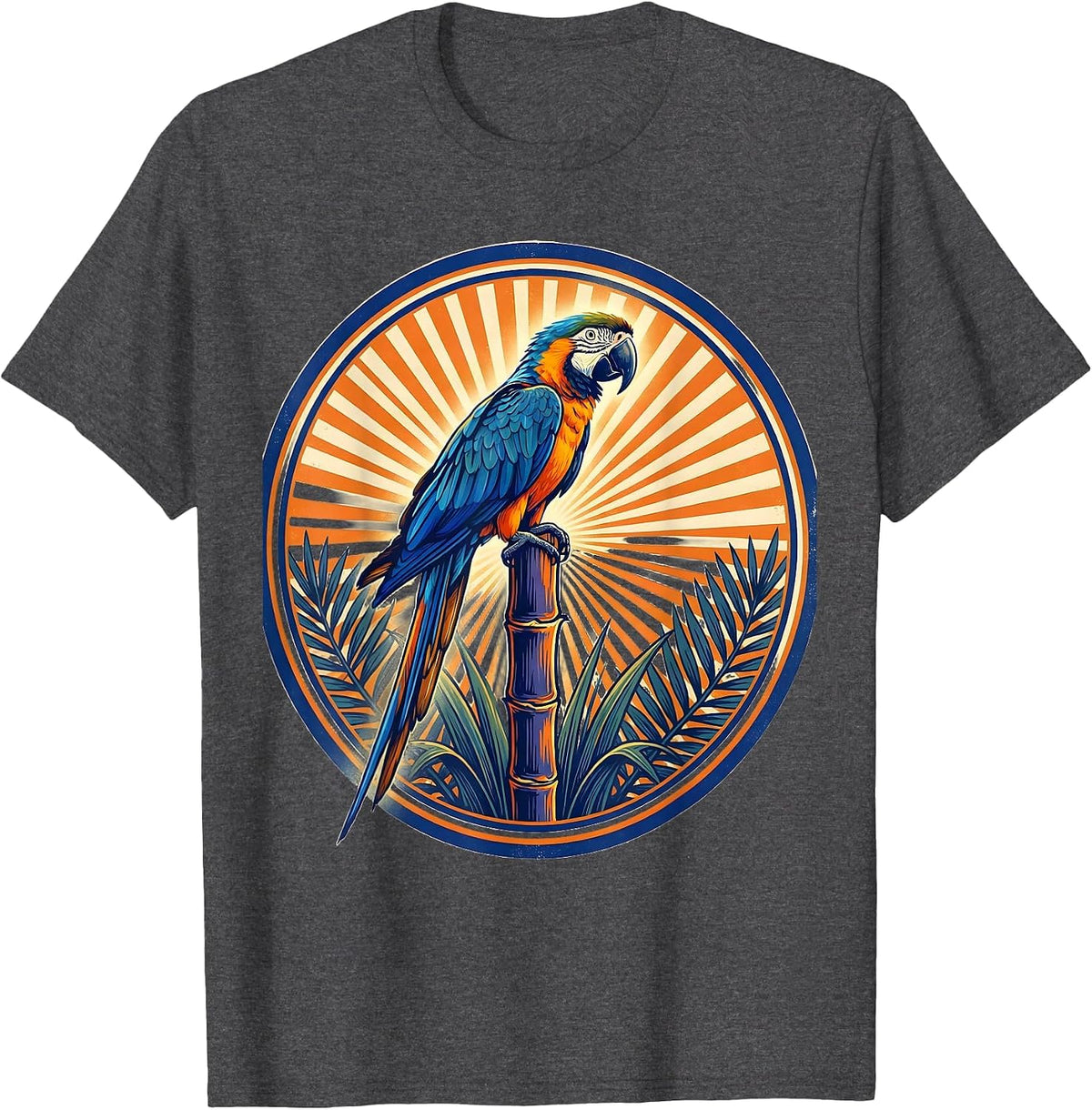 Men's Dominican Republic Parrot on Sugar Cane Illustration T-Shirt - Dark Heather Grey