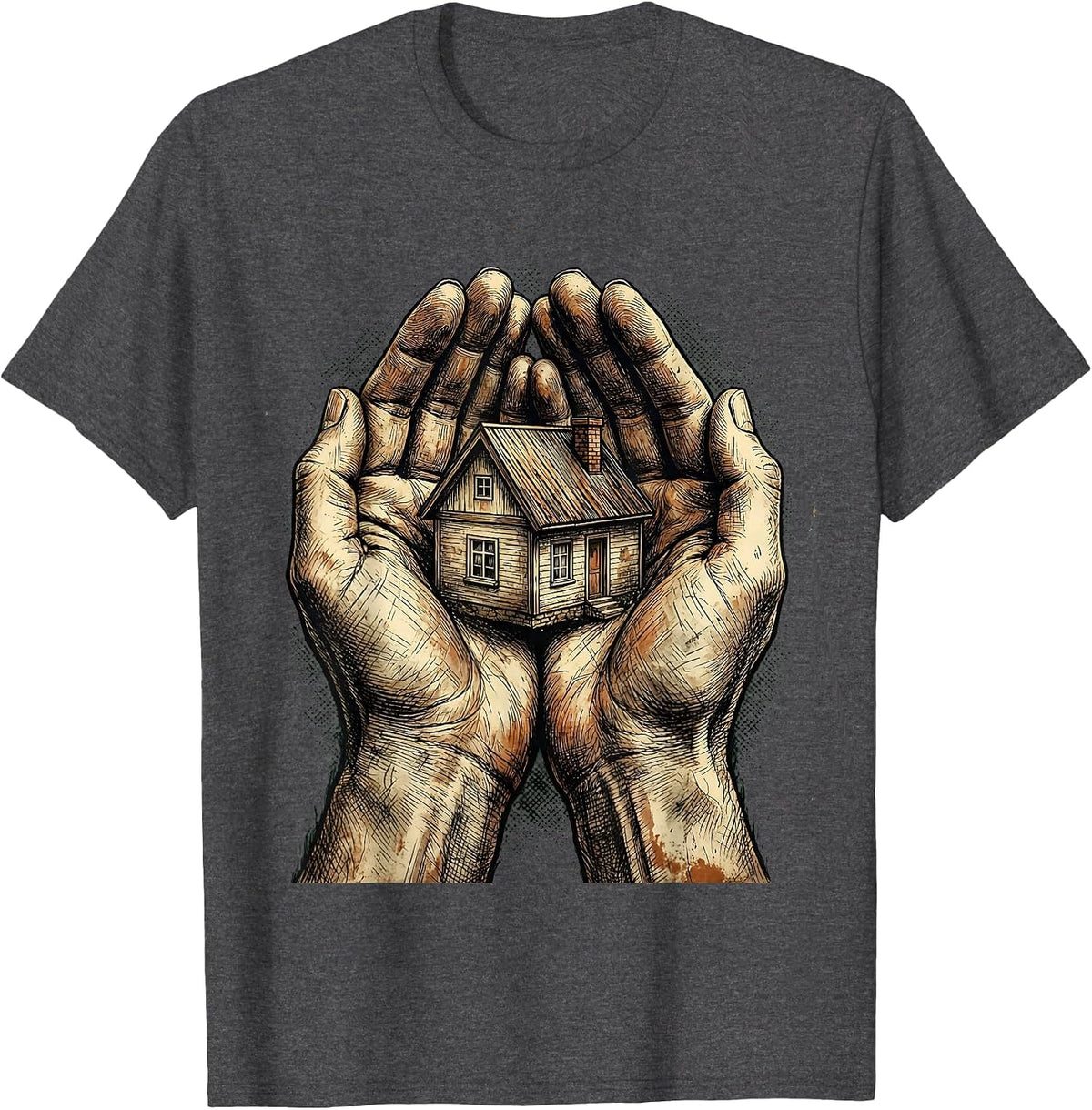 Social Worker Caring Hands House Graphic T-Shirt - Dark Heather Grey
