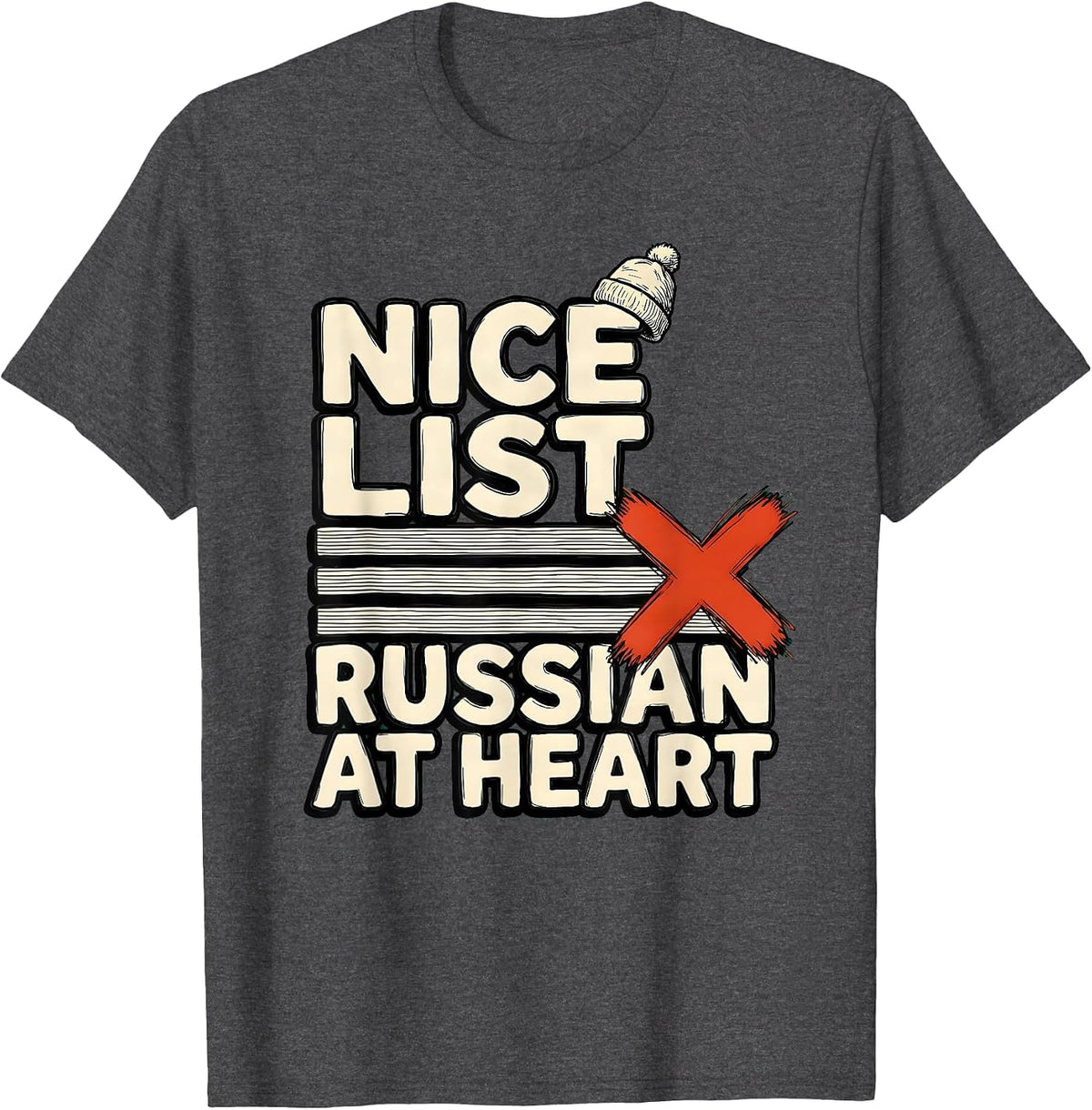 Men's Nice List, Russian at Heart Funny Russian Heritage Holiday T-Shirt - Dark Heather Grey