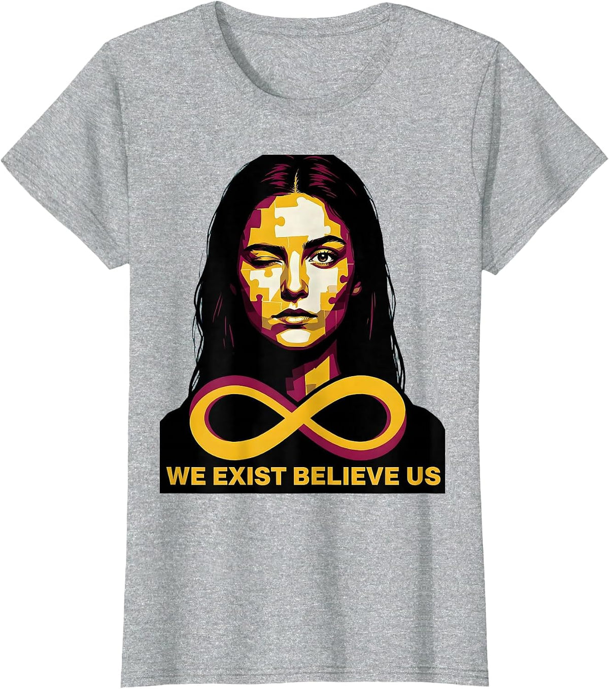 Women's We Exist Believe Us Autism Awareness Design T-Shirt - Heather Grey