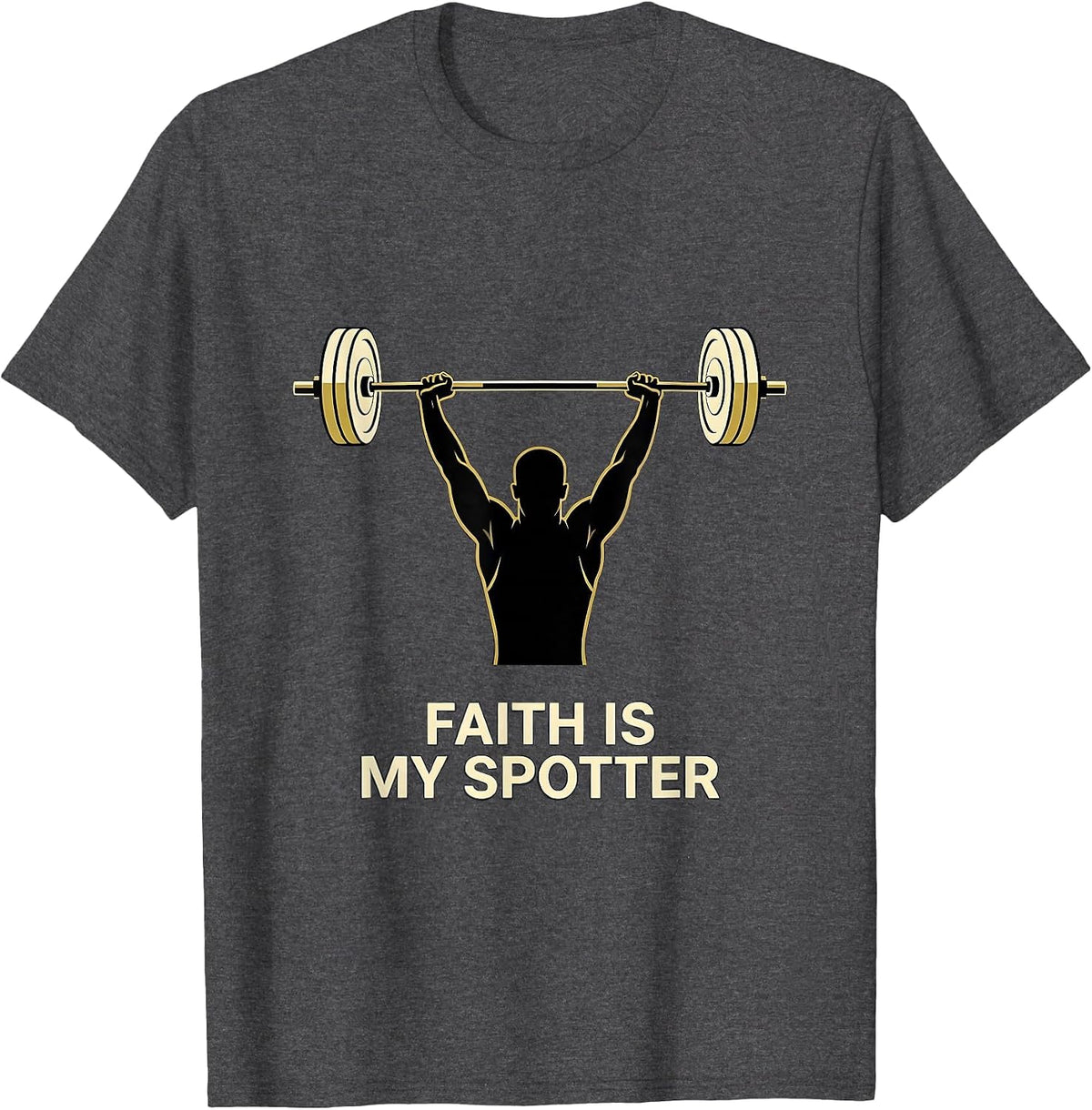 Men's Faith Is My Spotter Funny Christian Gym Weightlifter T-Shirt - Dark Heather Grey