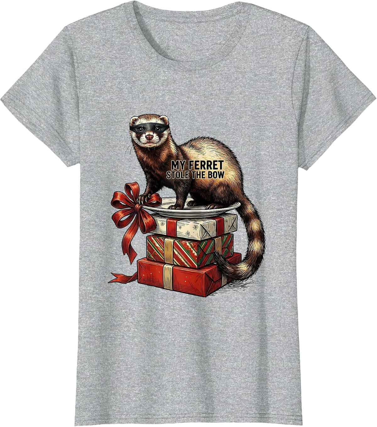 Women's My Ferret Stole The Bow Funny Ferret Lover Gift T-Shirt - Heather Grey