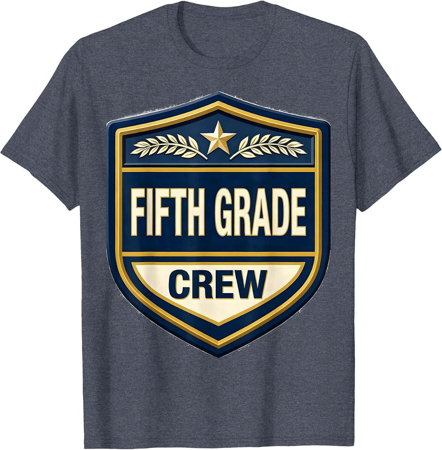 Fifth Grade Crew Preppy Teacher Back To School Girls T-Shirt - Heather Blue