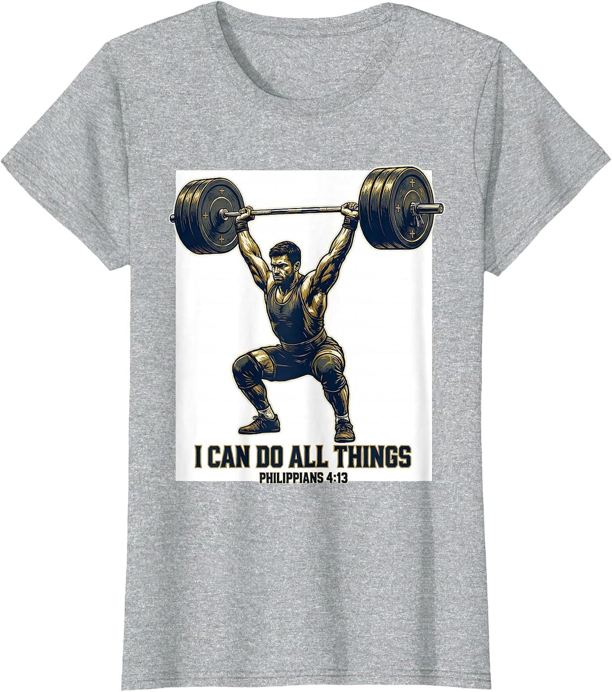 Women's I Can Do All Things Christian Weightlifter Scripture Humor T-Shirt - Heather Grey