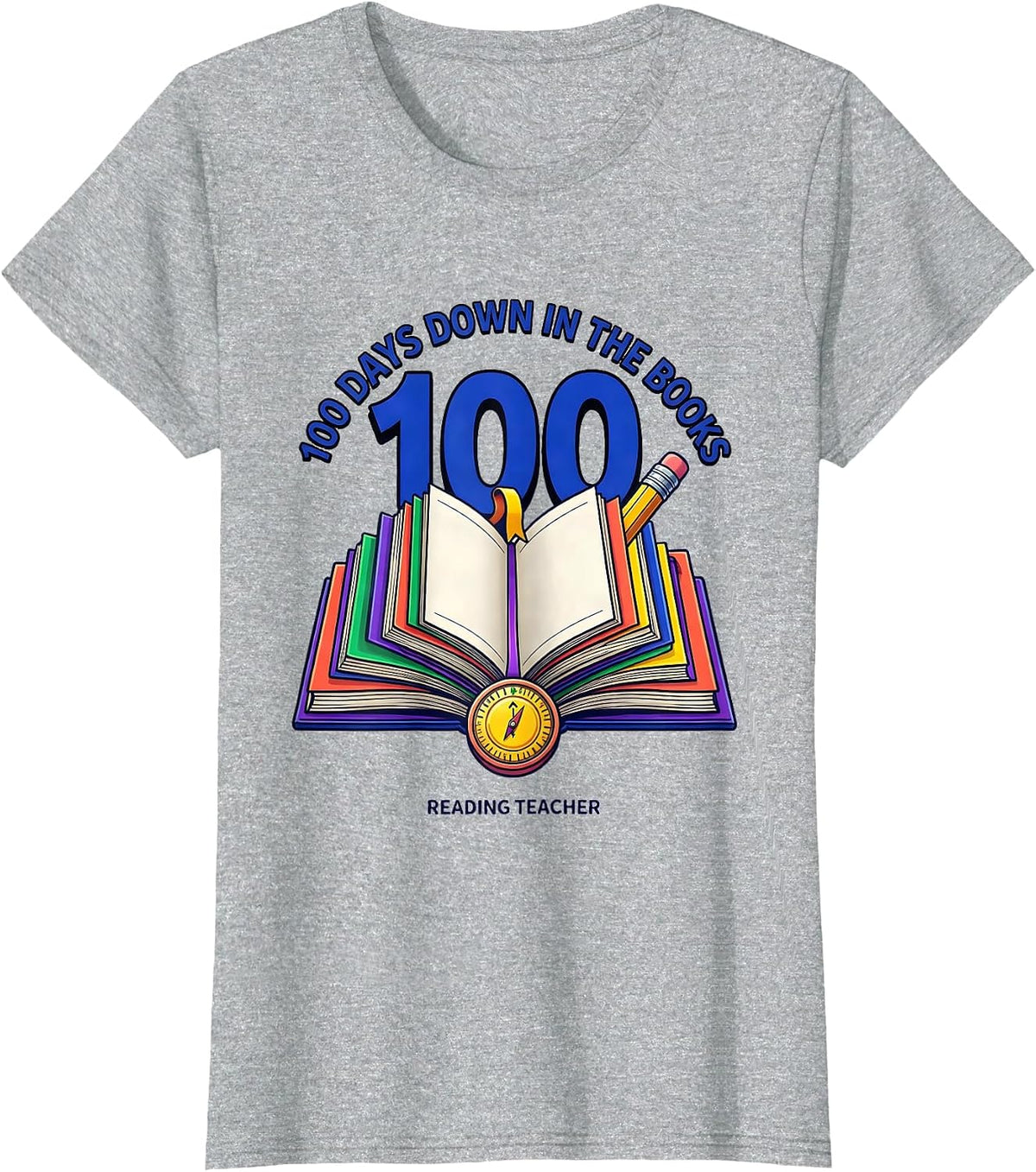 100 Days Down In The Books Reading Teacher Milestone T-Shirt - Heather Grey