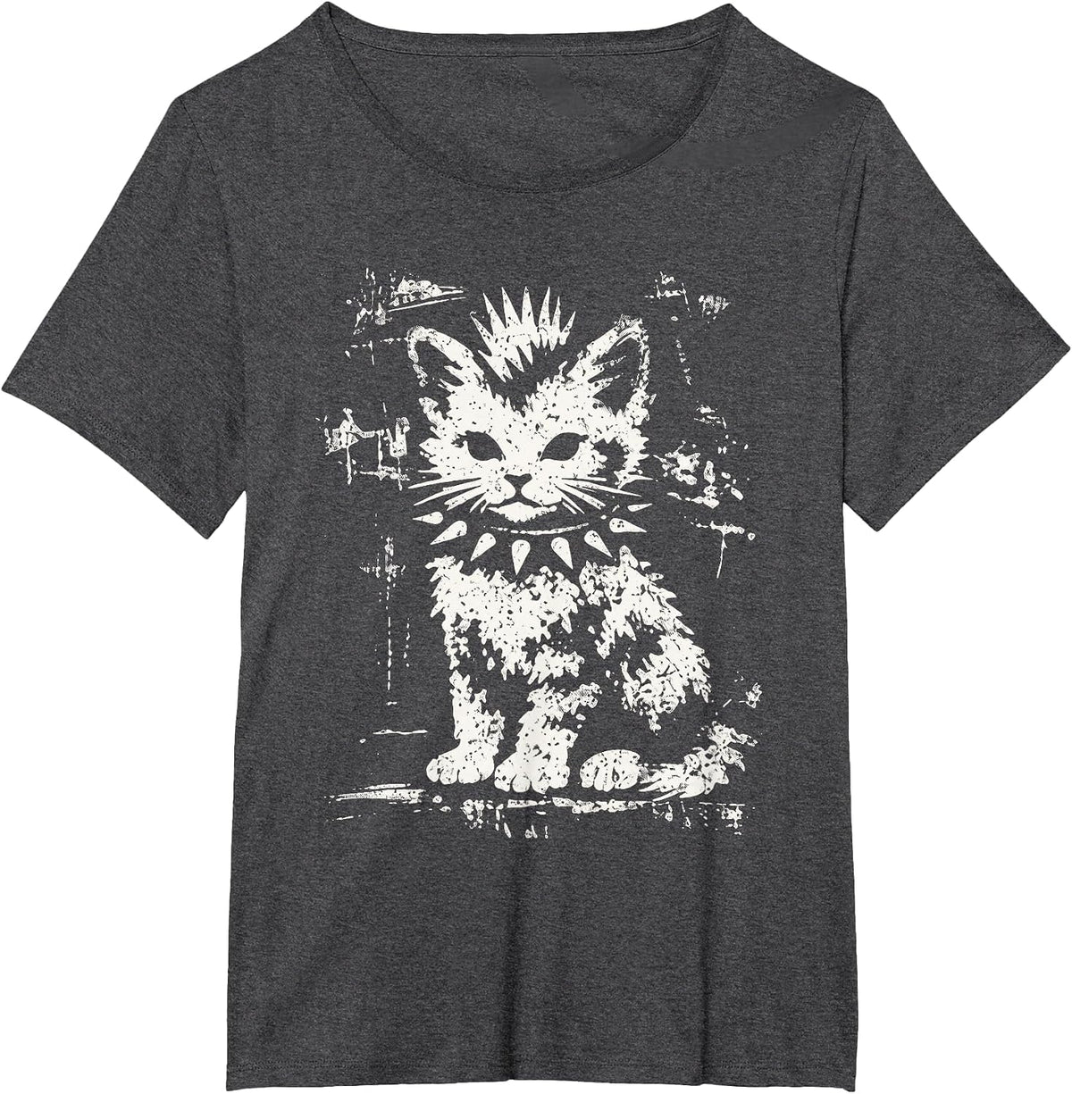 Punk Cat Grunge Rebel Cat Alternative Style T-Shirt - Dark Heather Grey