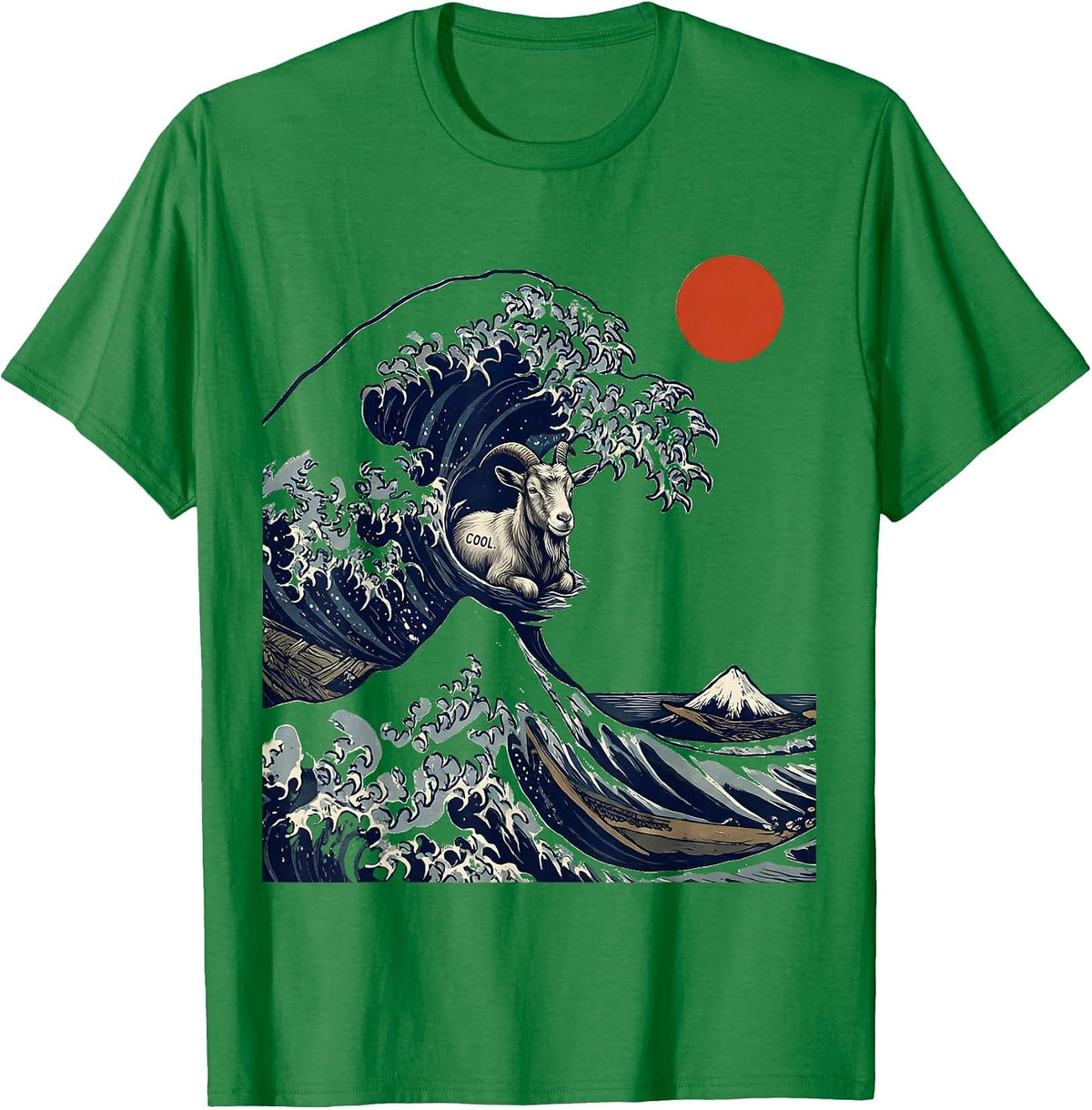 Men's Cool Linocut Great Wave Kanagawa Animal Parody Funny T-Shirt - Kelly Green