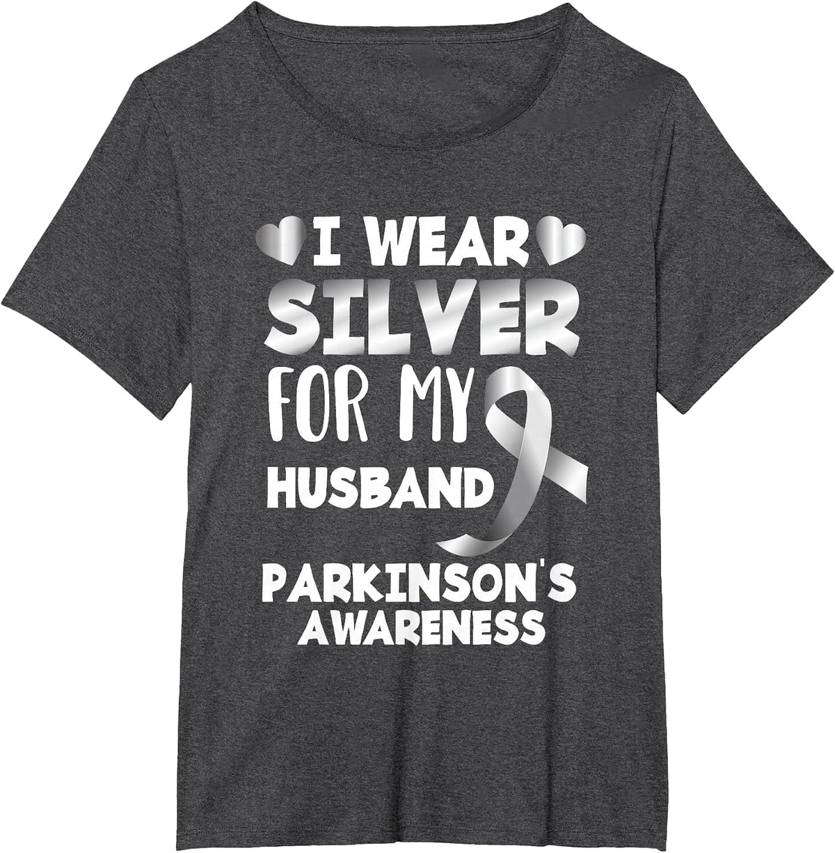 I Wear Silver for My Husband Support Parkinson's Awareness T-Shirt - Dark Heather Grey