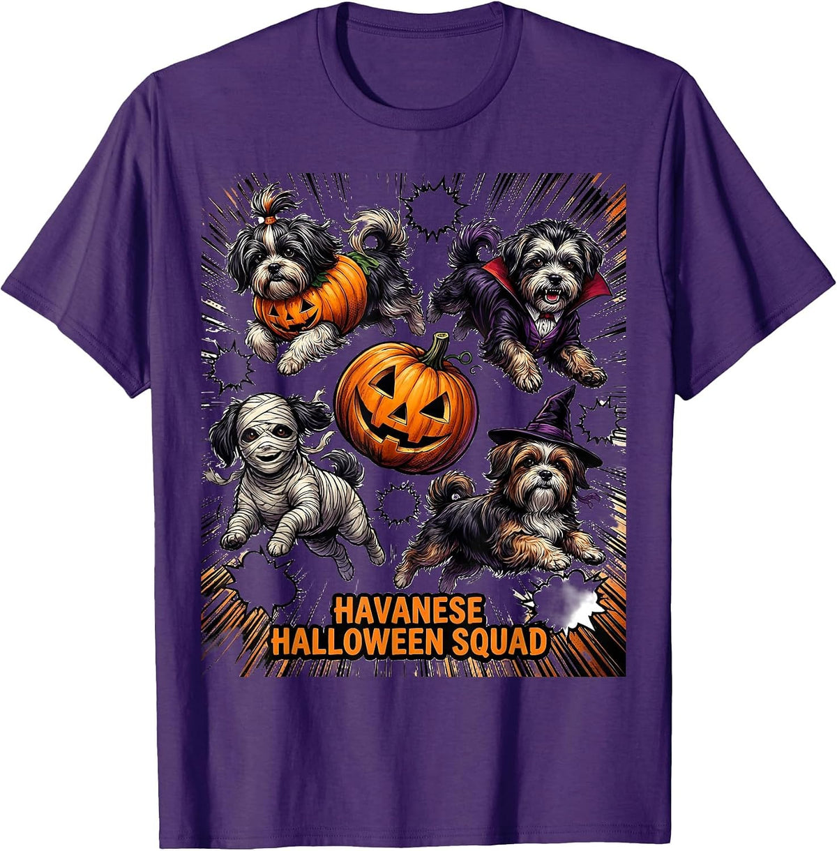 Havanese Halloween Squad Comic Book Dog Breed Costume T-Shirt, Men, Purple, 3X-Large - As Pictured