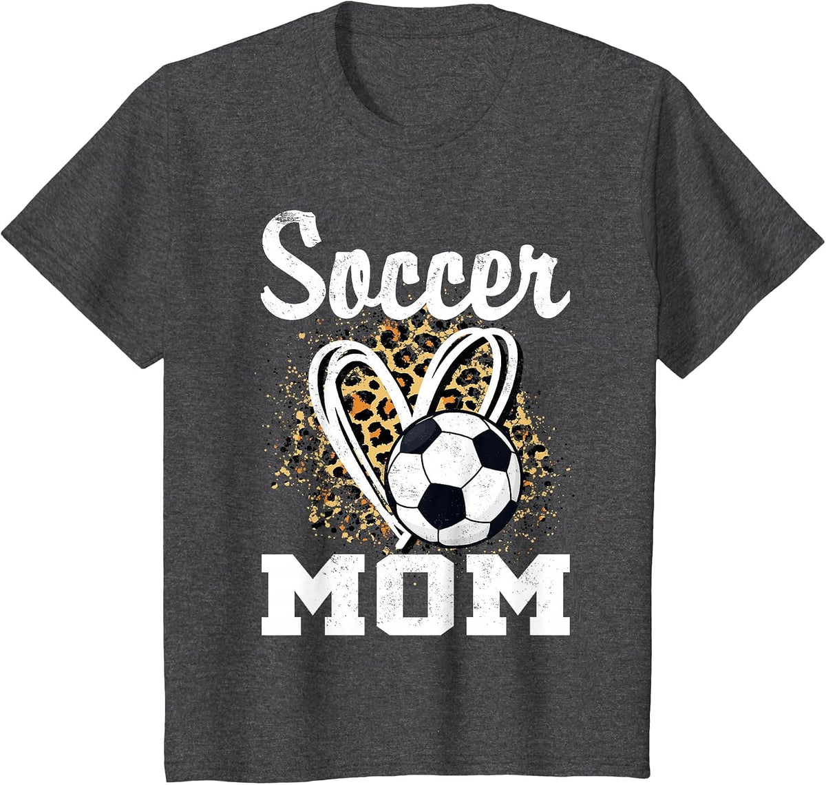 Soccer Mom Leopard Heart T-Shirt - Dark Heather Grey