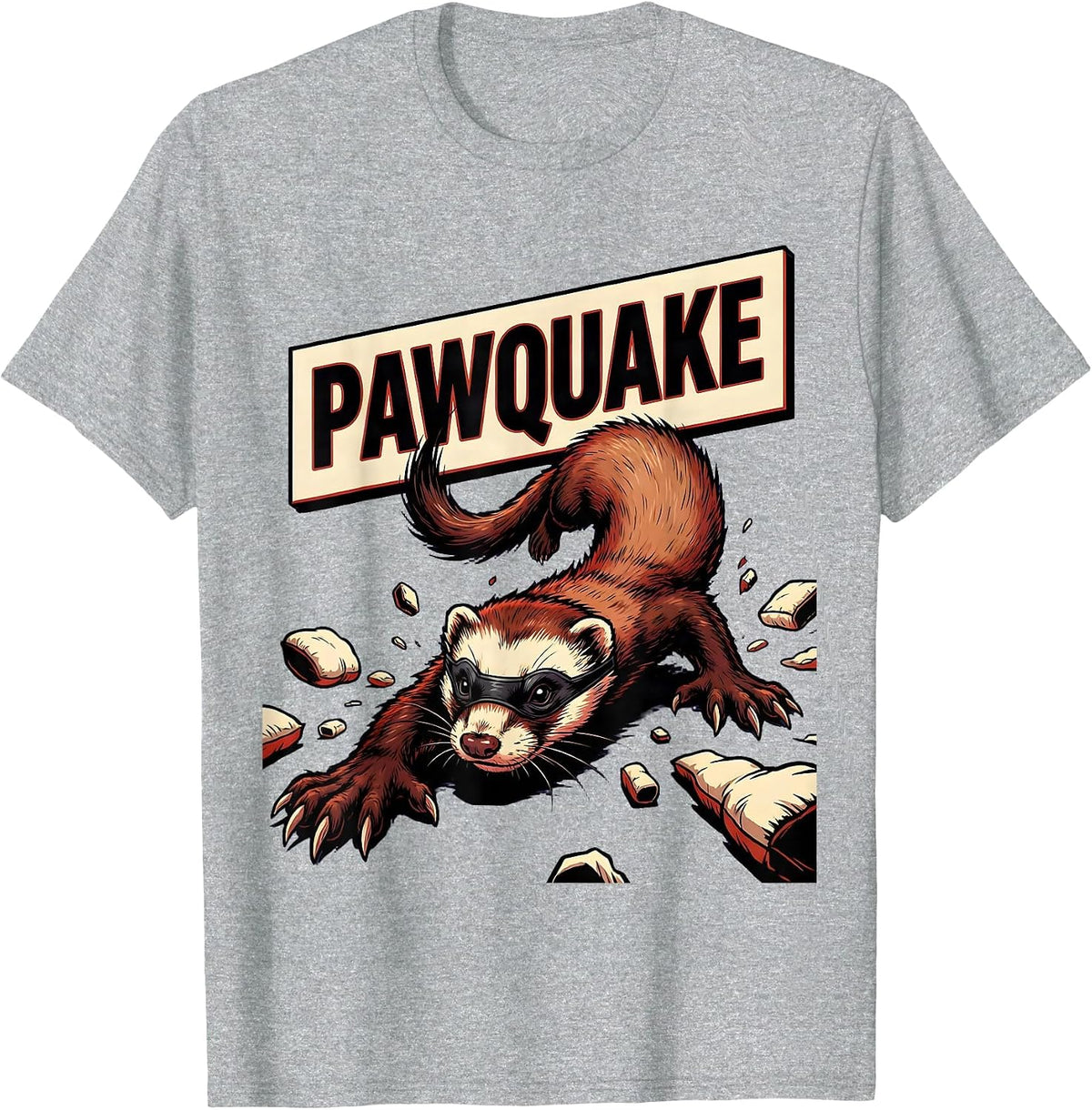 Men's Pawquake Cartoon Ferret Lover Gift T-Shirt - Heather Grey