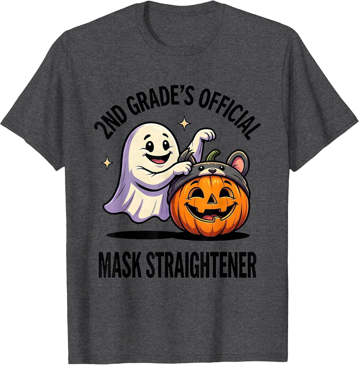 2nd Grade's Official Mask Straightener Spooky Second Grade T-Shirt - Dark Heather Grey