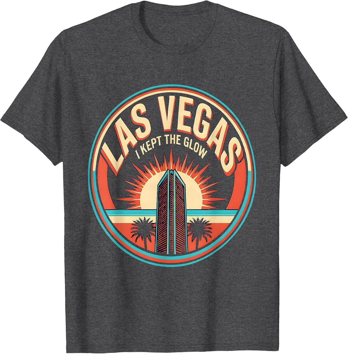 Las Vegas I Kept The Glow Screenprint Poster Vacation Trip T-Shirt - Dark Heather Grey