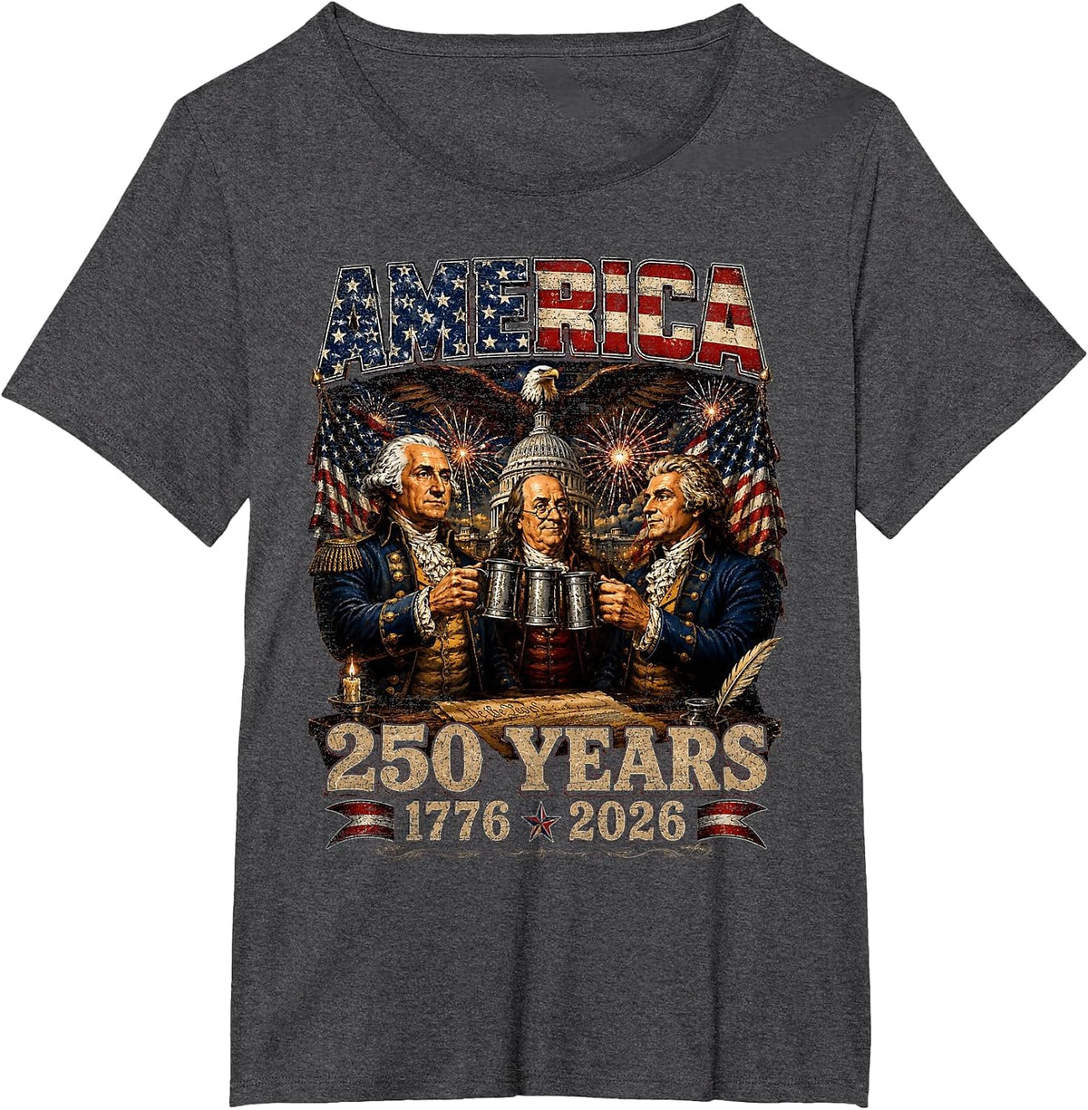 Founding Fathers Squad Party 1776 2026 4th of July USA 250th T-Shirt - Dark Heather Grey