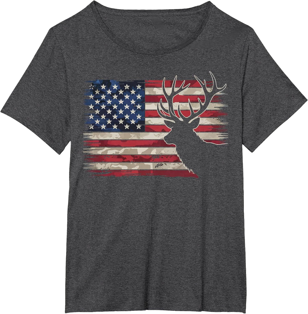 Deer Hunting Hunter US Flag T-Shirt - Dark Heather Grey