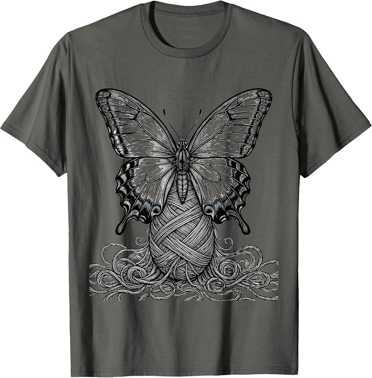 Autism Butterfly Emerging from Yarn Cocoon T-Shirt - Asphalt Grey