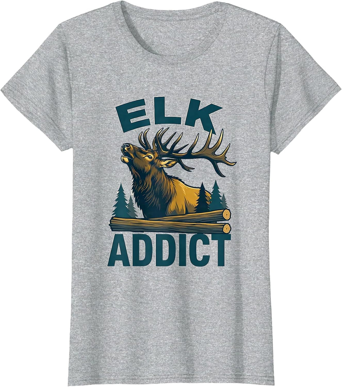 Women's Elkaddict Rustic Elk Hunting Wildlife Outdoor Nature Lover T-Shirt - Heather Grey