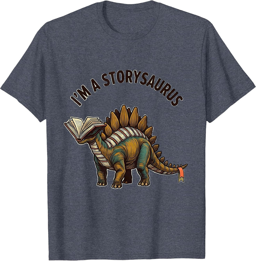 I'm a Storysaurus Funny Dinosaur Bookworm Reading Humor T-Shirt - Heather Blue