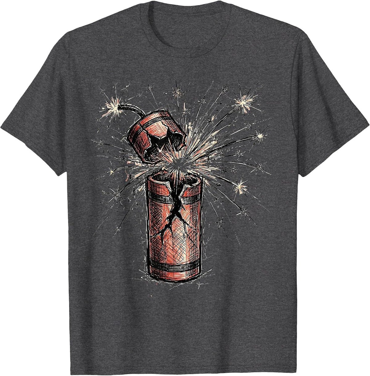 Lone Firecracker Exploding in the Night Sky T-Shirt - Dark Heather Grey