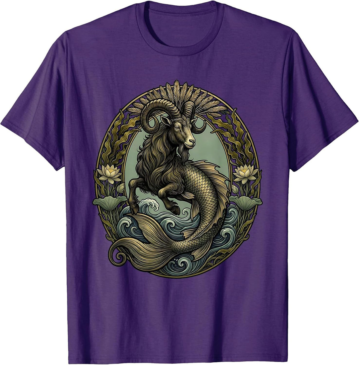 Capricorn Ancient Sea-Goat Stone Tablet Zodiac T-Shirt - Purple