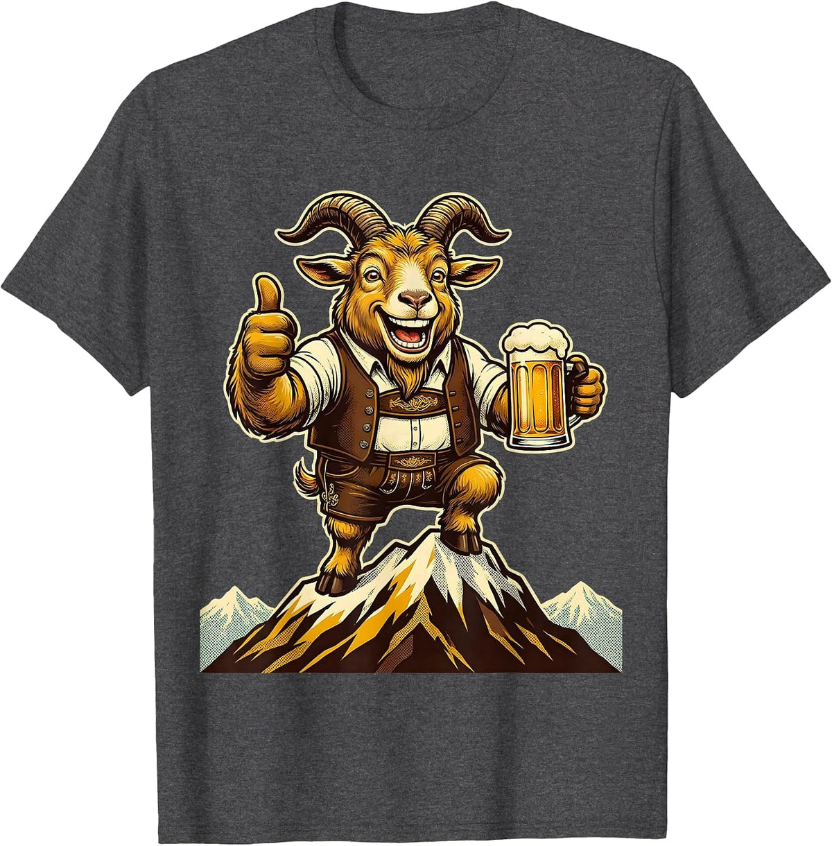 Alpine Goat Mountain Peak Oktoberfest Design T-Shirt - Dark Heather Grey