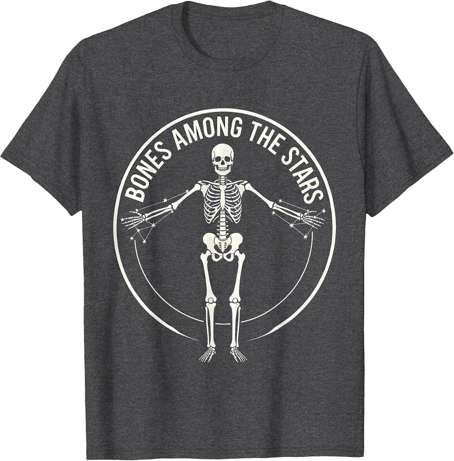 Men's Halloween Skeleton Constellation Bones Among the Stars T-Shirt - Dark Heather Grey