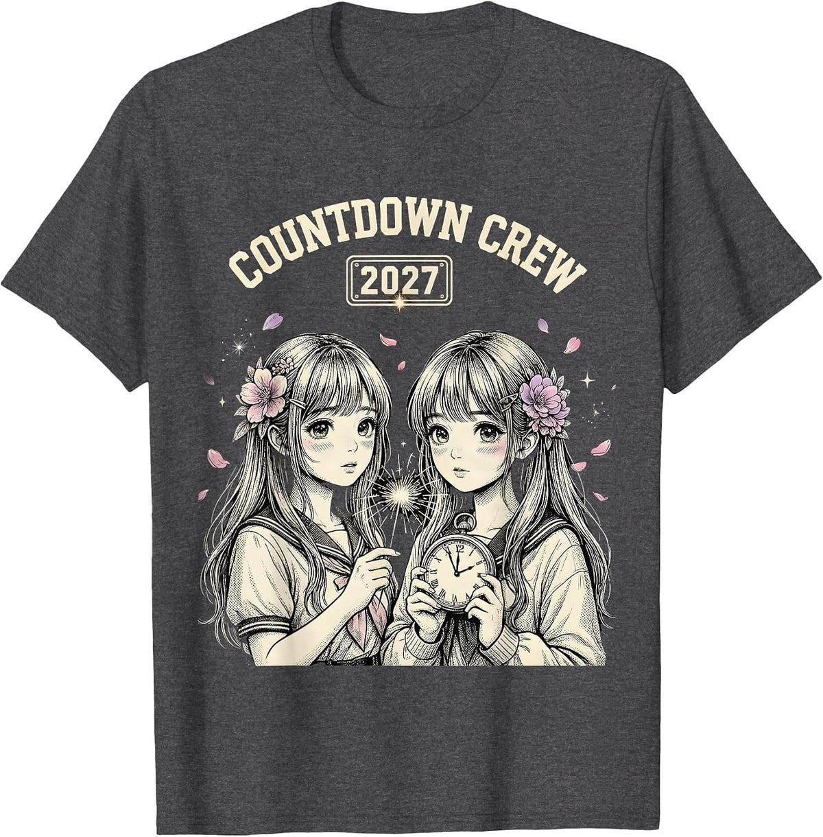 Men's Countdown Crew 2027 Playful Festive New Year Eve Party T-Shirt - Dark Heather Grey