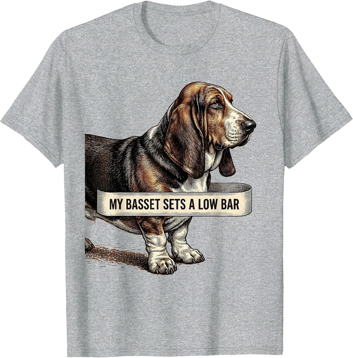 Men's My Basset Sets A Low Bar Funny Basset Hound Dog Lover Gift T-Shirt - Heather Grey