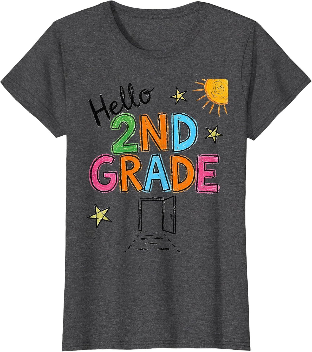 Women's Hello 2nd Grade Naive Kidcore Back to School Teacher Student T-Shirt - Dark Heather Grey