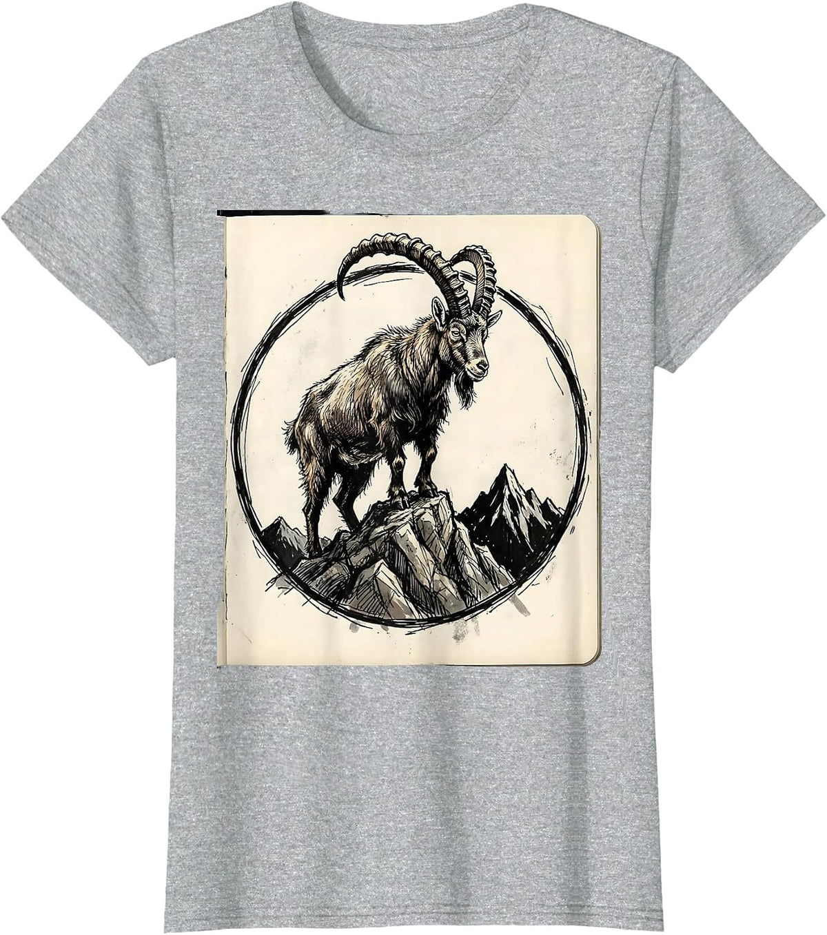 Mountain Goat Summit Peak Wilderness Design T-Shirt - Heather Grey