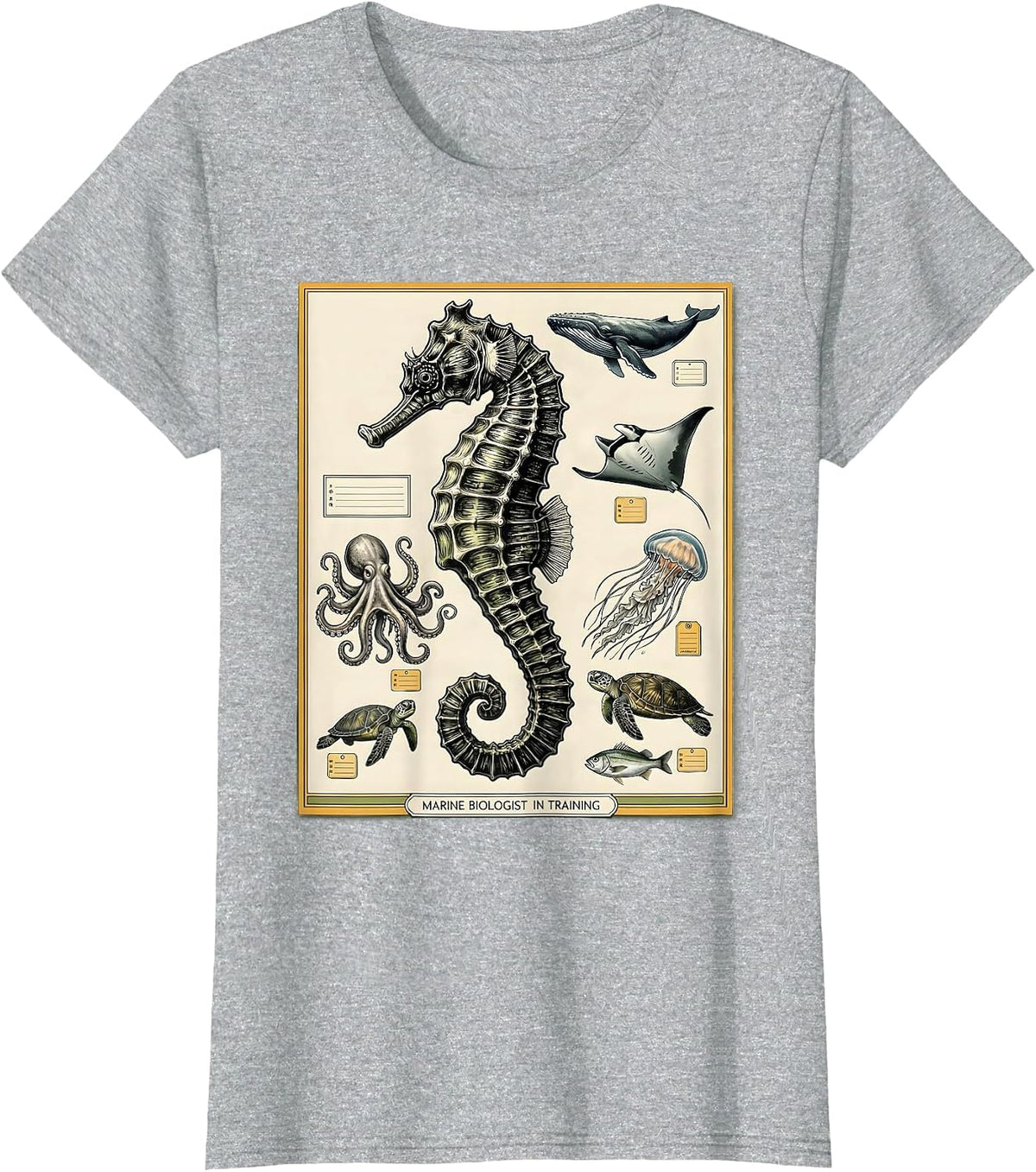 Women's Marine Biologist In Training Botanical Sea Creature T-Shirt - Heather Grey