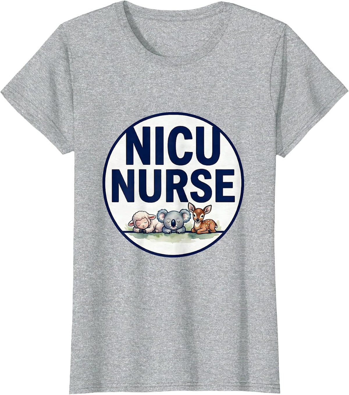 NICU Nurse Watercolor Cute Animal Pediatric Nurse T-Shirt - Heather Grey