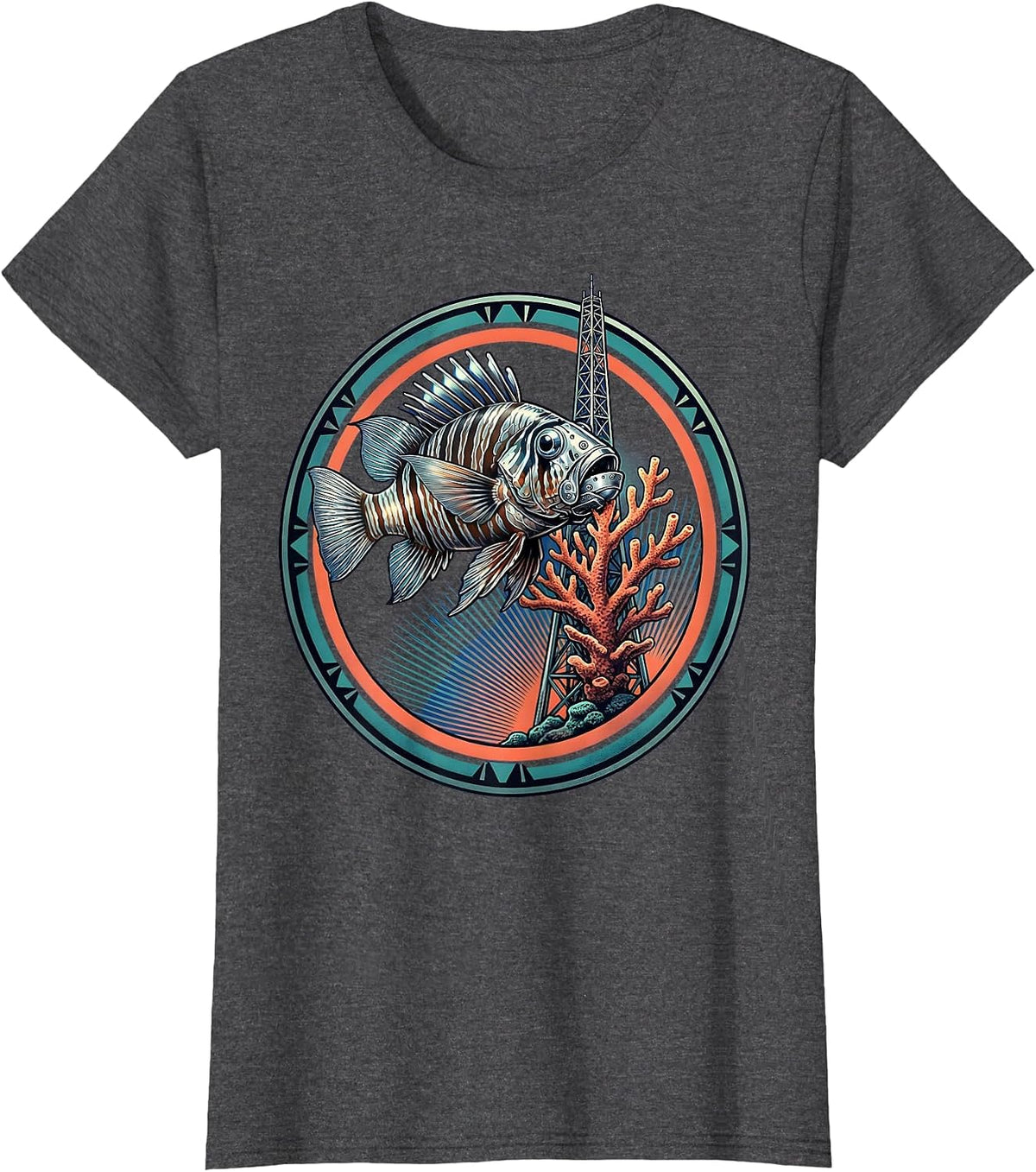 Women's Dominican Republic Parrot Fish Coral Reef Graphic T-Shirt - Dark Heather Grey