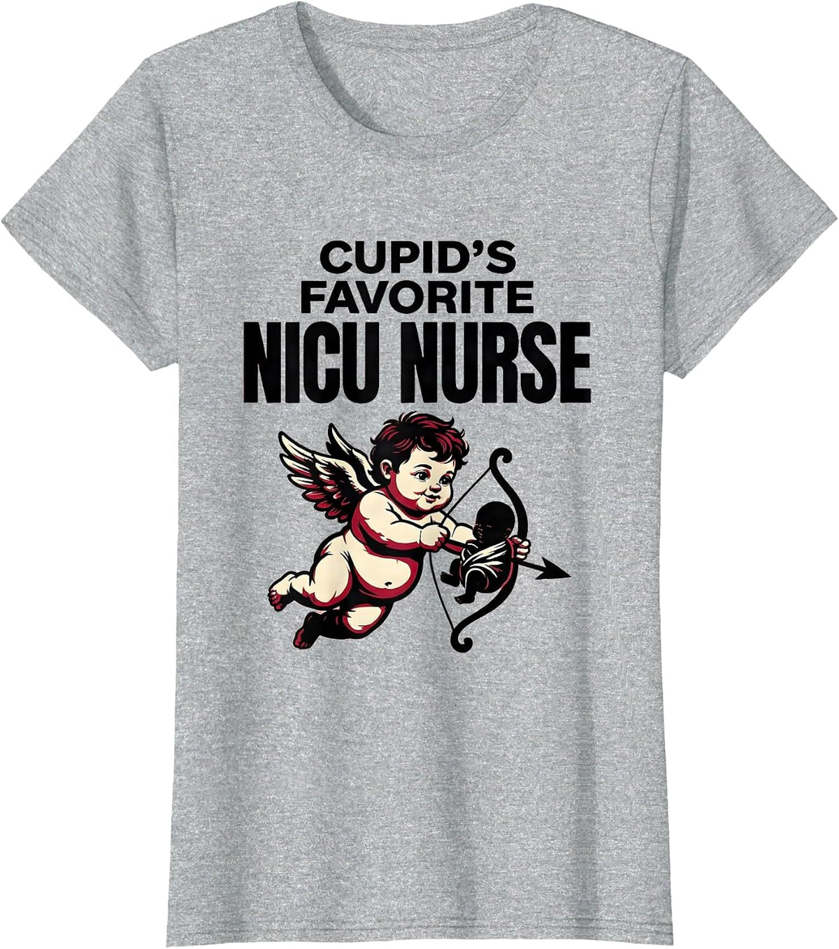 Women's Cupid's Favorite NICU Nurse Playful Retro Humor T-Shirt - Heather Grey