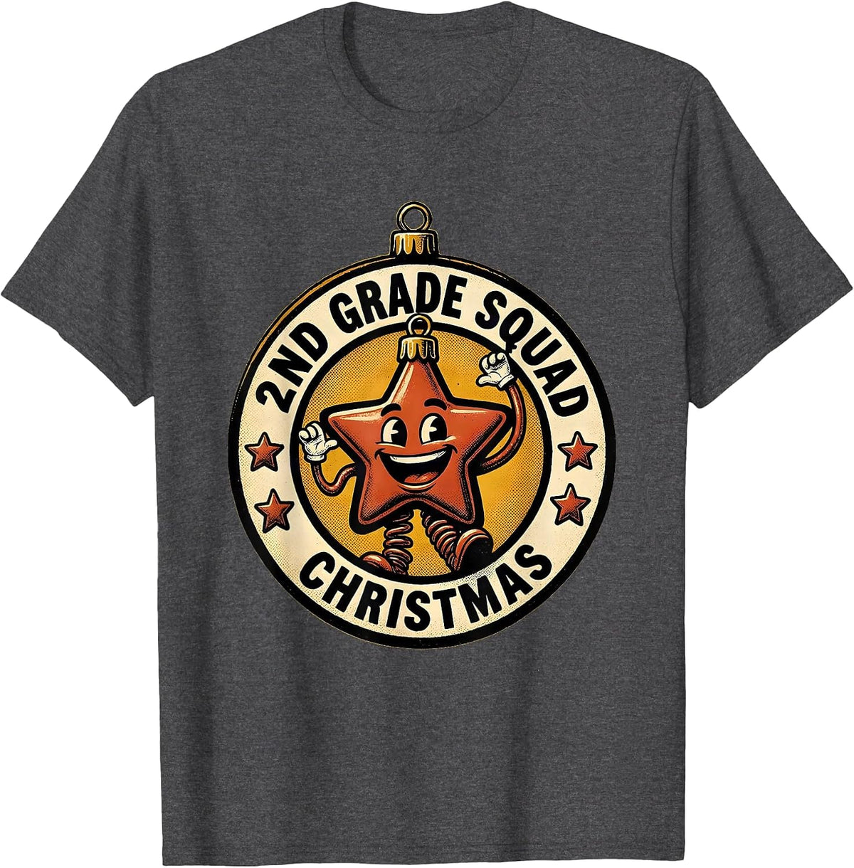 2nd Grade Squad Christmas Retro Cartoon Teacher Humor T-Shirt - Dark Heather Grey