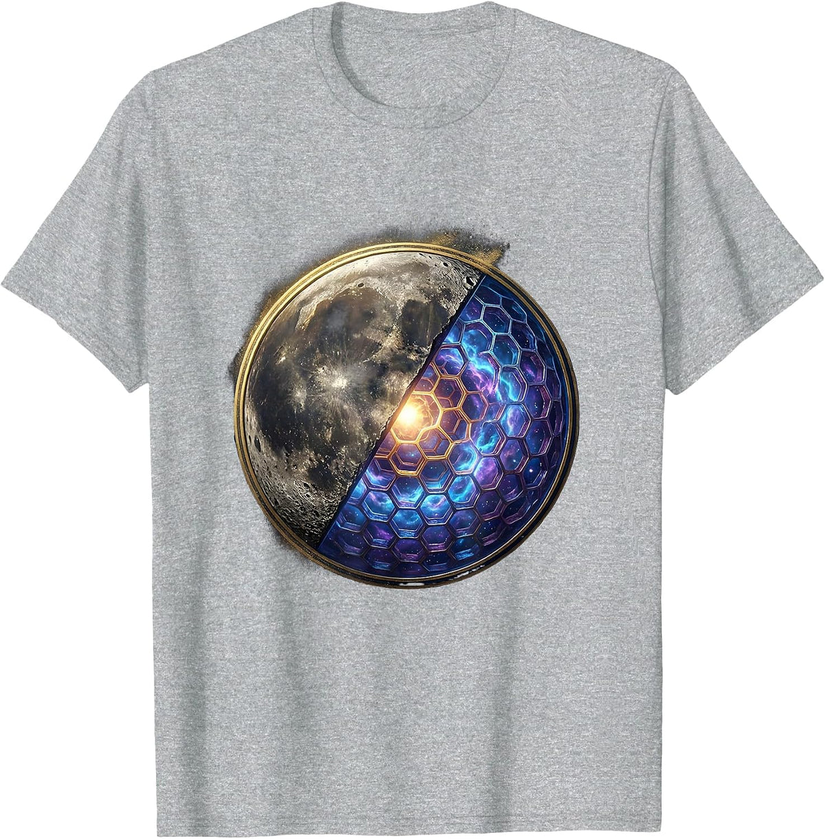 Men's Moon Honeycomb Cross Section Graphic Design T-Shirt - Heather Grey