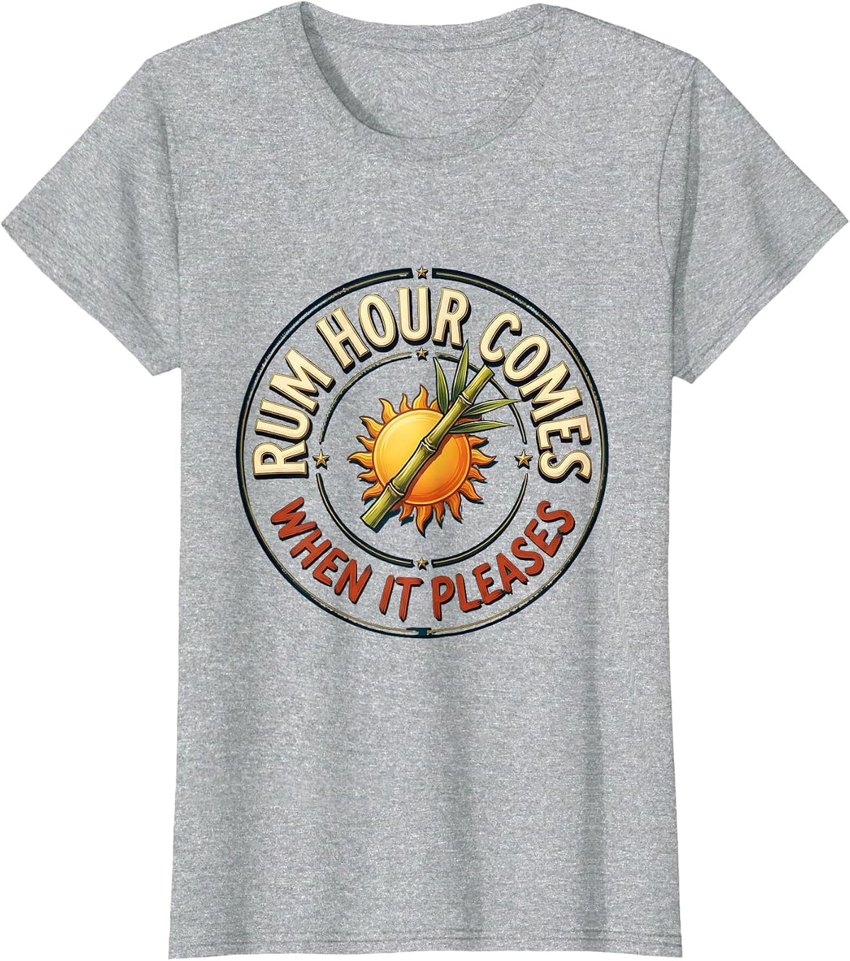 Rum Hour Comes When It Pleases Funny Rum Bar Crawl Party T-Shirt - Heather Grey