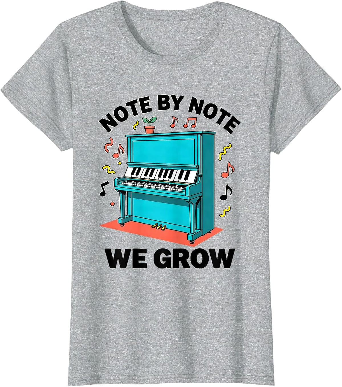Note by Note We Grow Music Teacher Design T-Shirt - Heather Grey