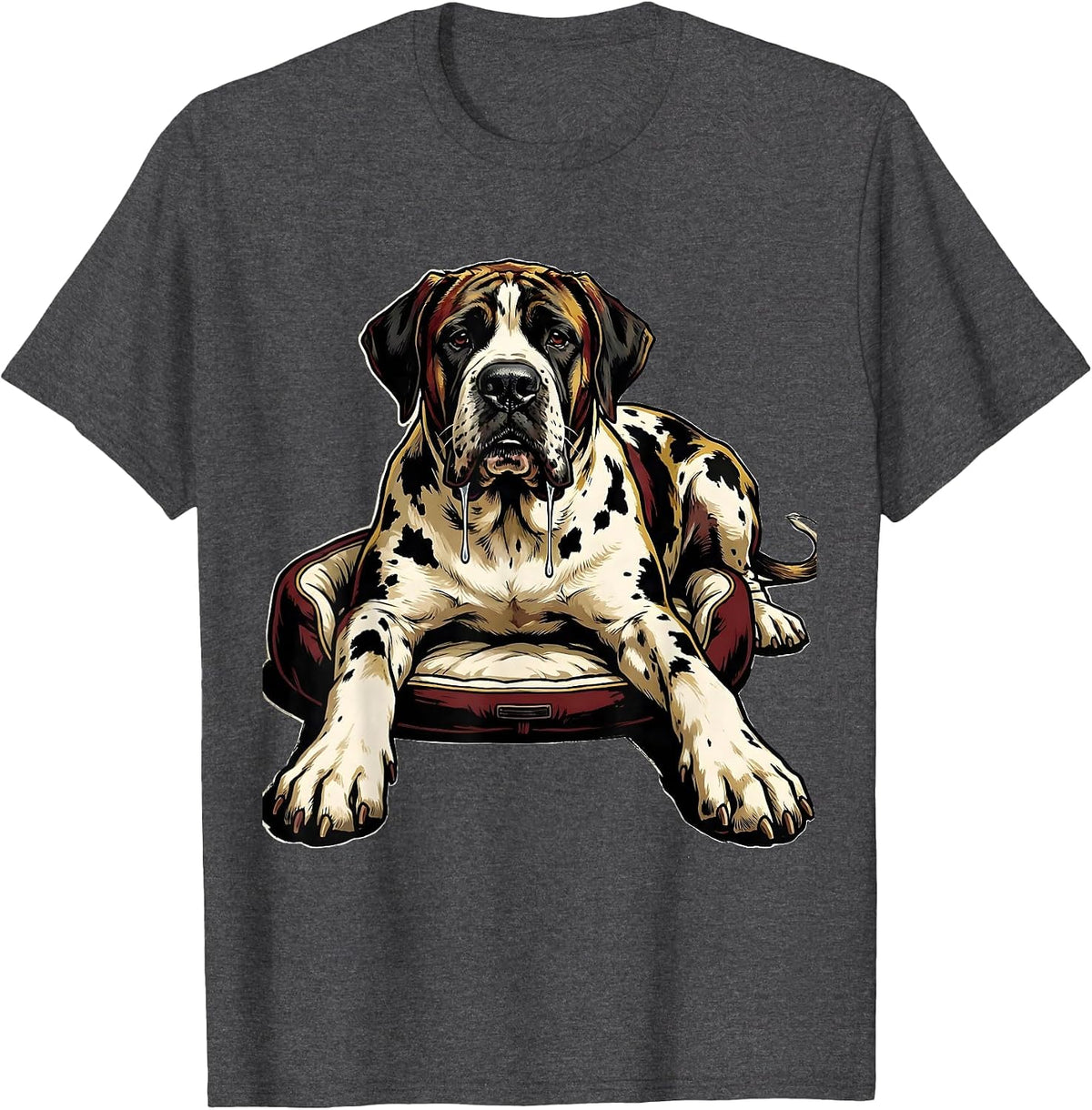 Great Dane Harlequin Dog Mom Drool Funny Dog Dad T-Shirt - Dark Heather Grey