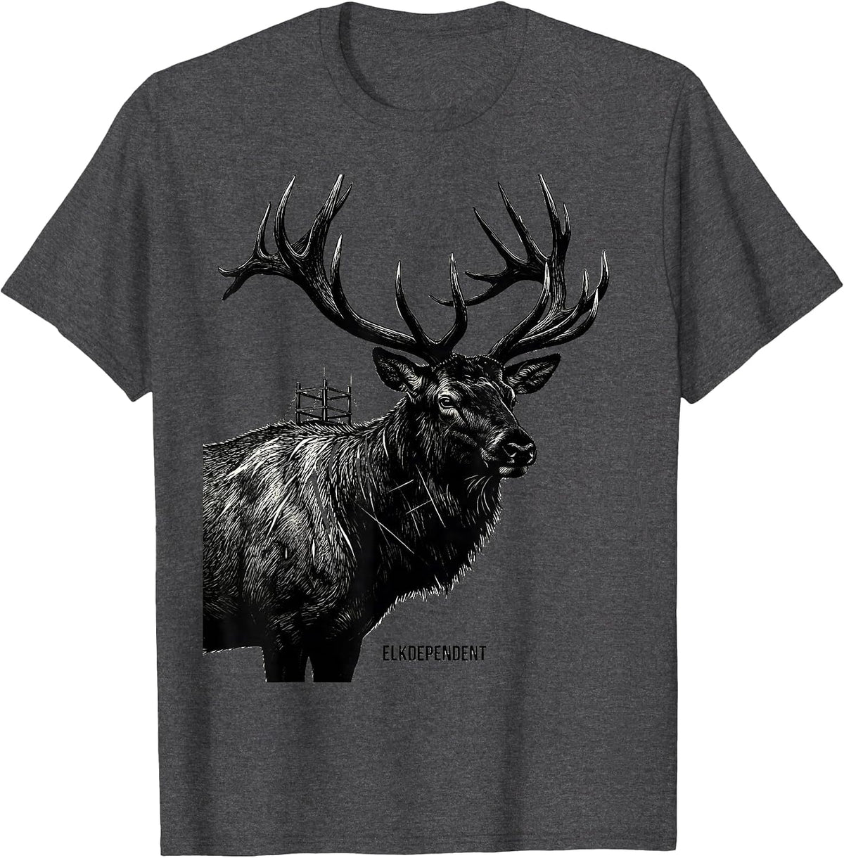 Elkdependent Scratchboard Elk Hunting Silhouette Outdoor T-Shirt - Dark Heather Grey