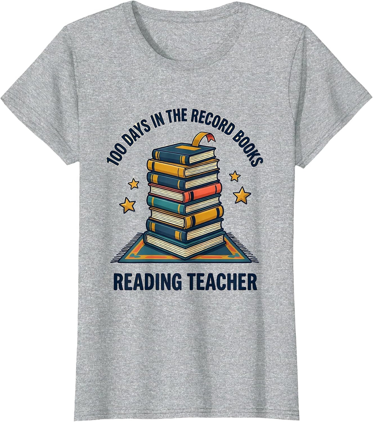 100 Days In The Record Books Reading Teacher T-Shirt - Heather Grey