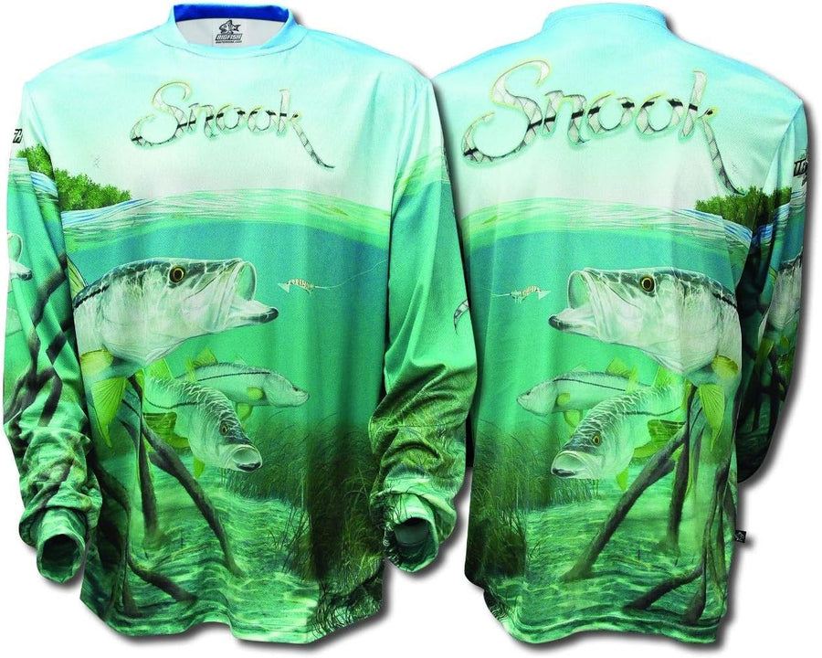 Bigfish Snook UPF50 Long Sleeve Performance Fishing Shirt (Medium) Light Blue - As Pictured