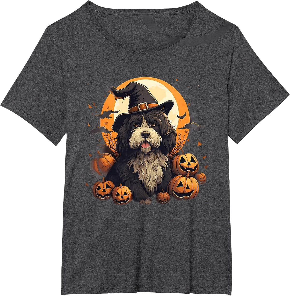 Spooky Bernedoodle Dog Witch Halloween T-Shirt - Dark Heather Grey