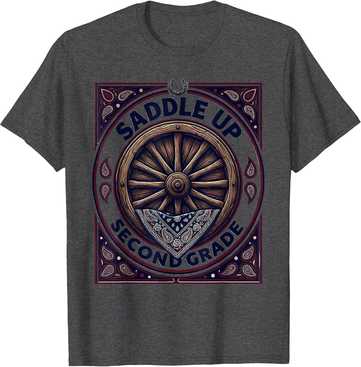 Men's Saddle Up, Second Grade Western 2nd Grade Teacher Cowboy T-Shirt - Dark Heather Grey