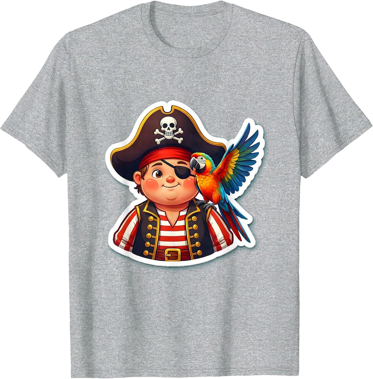 Men's Kid Pirate with Parrot on Shoulder Graphic T-Shirt - Heather Grey