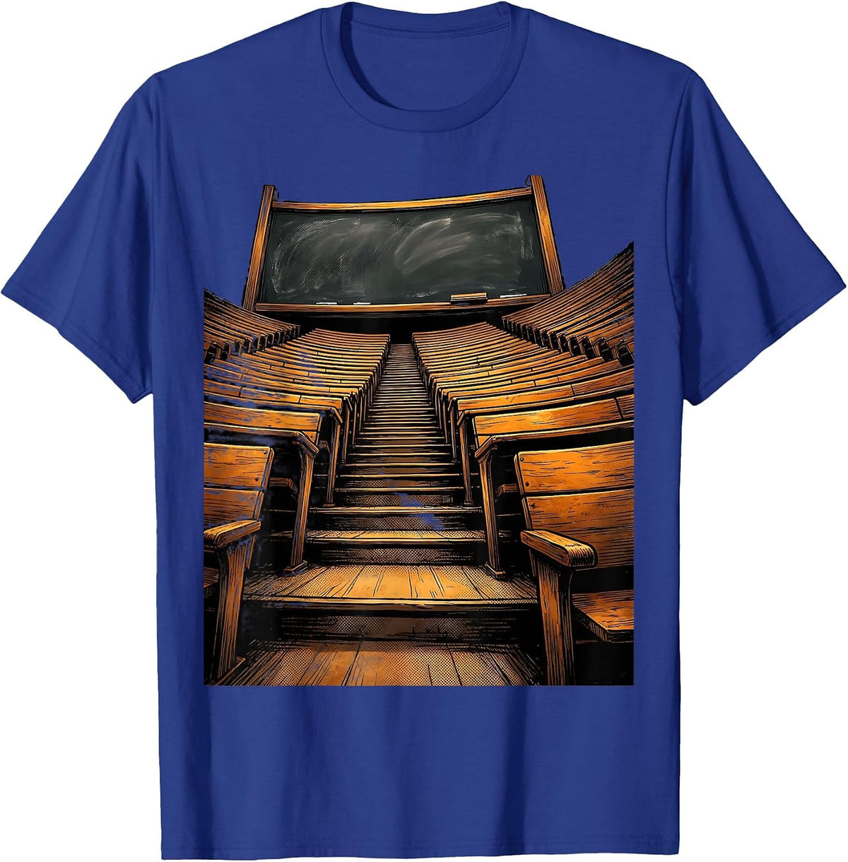 Classic College Lecture Hall Illustration T-Shirt - Royal Blue