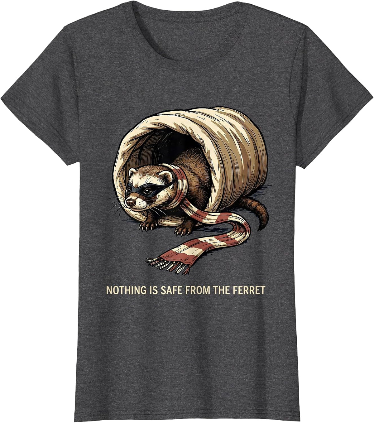 Women's Nothing Is Safe From The Ferret Funny Ferret Lover Christmas T-Shirt - Dark Heather Grey