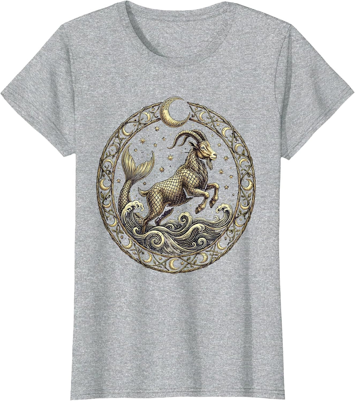 Women's Capricorn Sea-Goat Leaping Ocean Waves Zodiac T-Shirt - Heather Grey