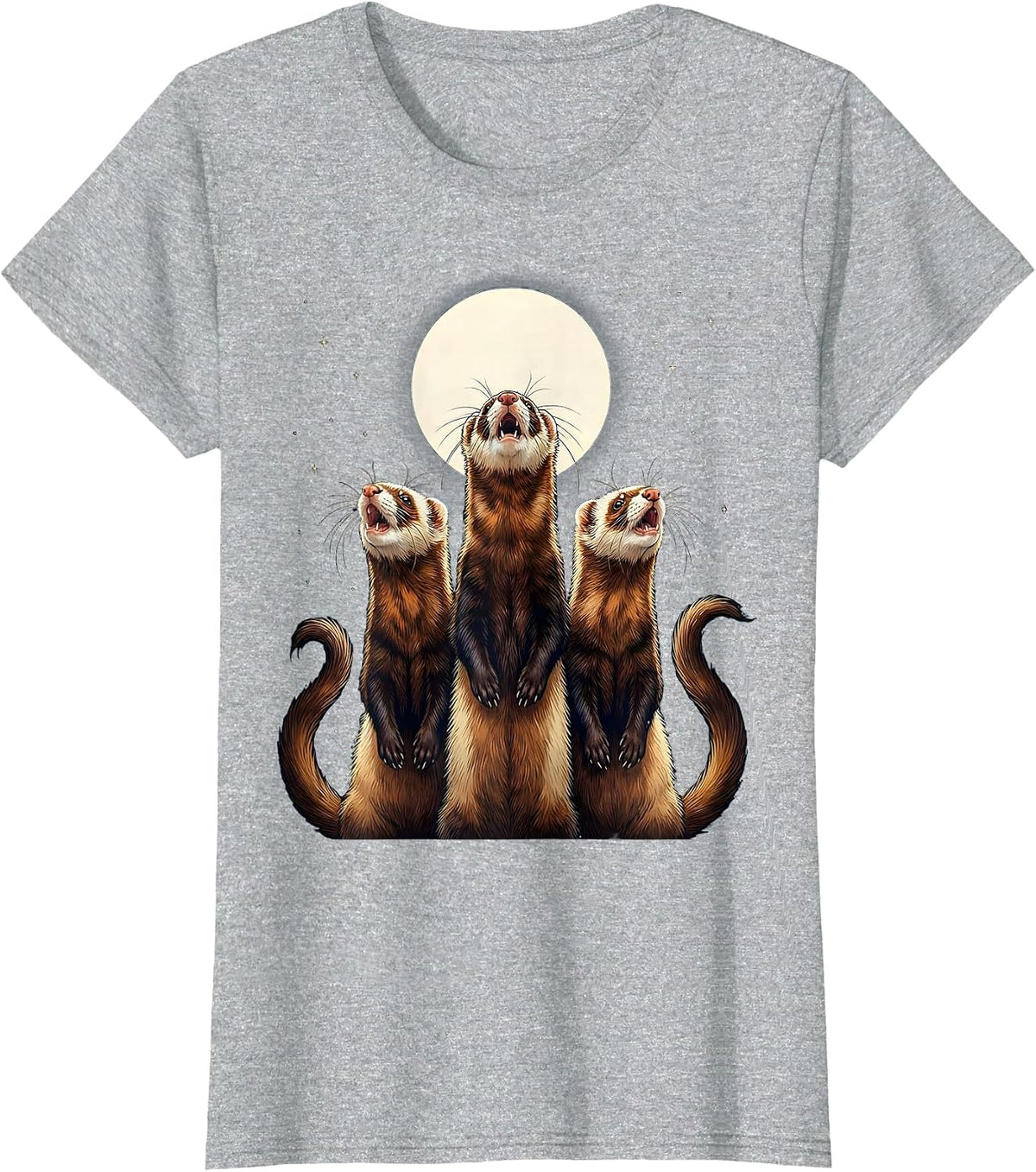 Three Ferret Moon Howling Funny Pet Lover Gift T-Shirt - Heather Grey