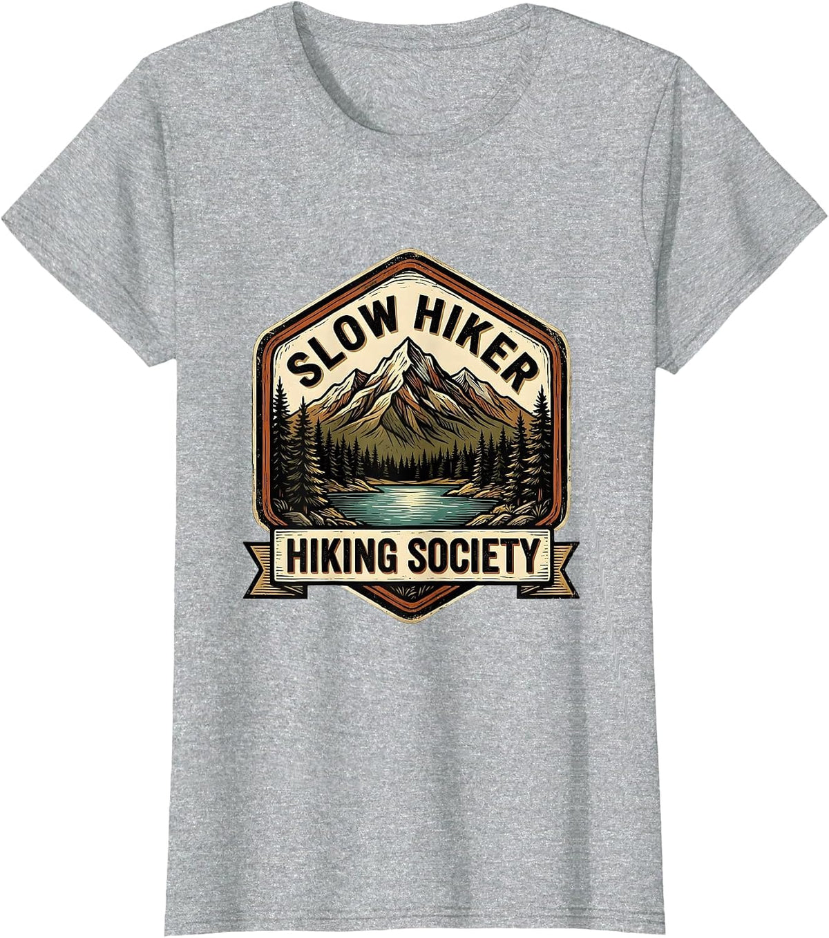 Slow Hiker Hiking Society Vintage Emblem T-Shirt - Heather Grey